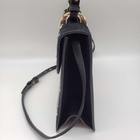 Gucci Sylvie Black Satin and Crystal Vintage Web Shoulder Bag 900-081323 - Picture 3 of 12